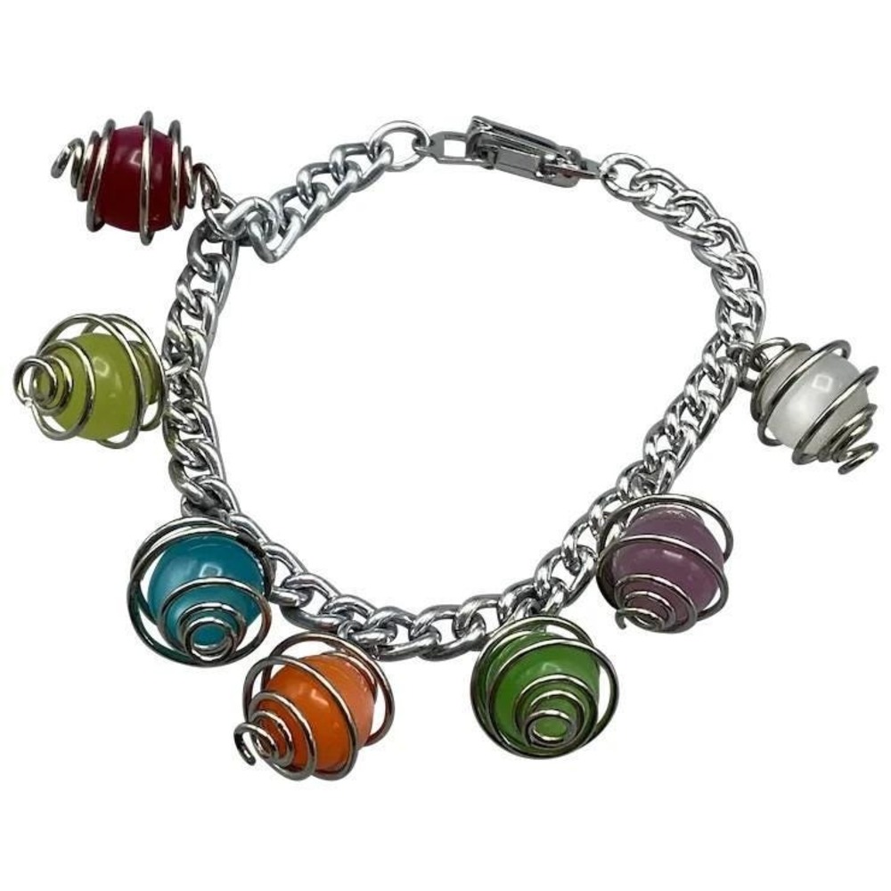 Vintage Aluminum Chain Bracelet with‎ Wire Wrapped Moonglow Beads Germany